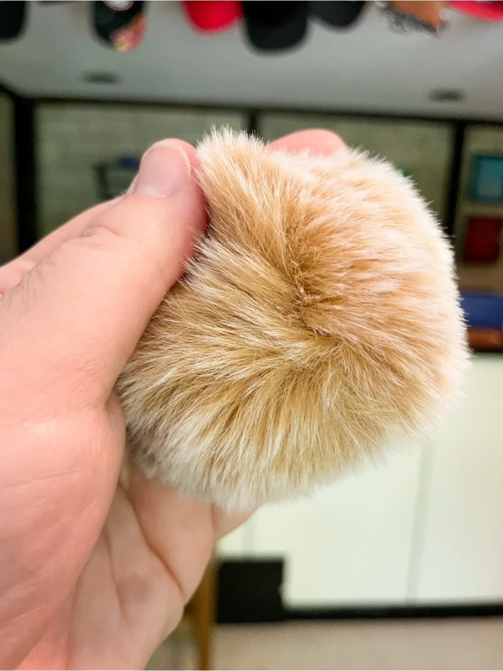 Faux Fur Pom-Pom Keychain Purse Bag Backpack Charm Keyring - Tan/Brown - Picture 4 of 4